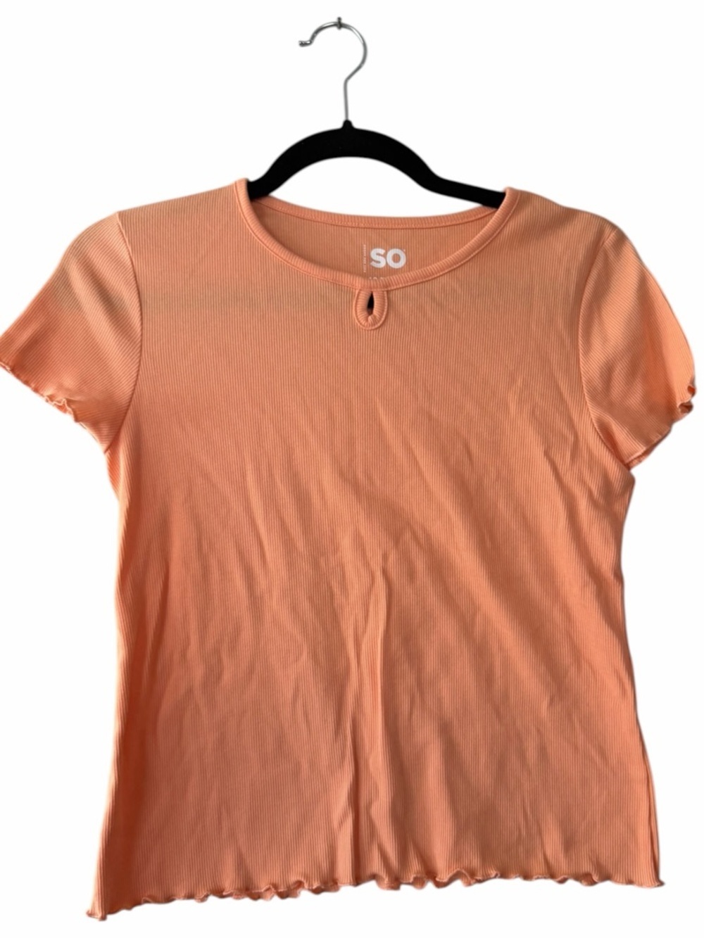 SO Girl’s Peach Ribbed Knit Short Sleeve T Shirt Size 16 Plush